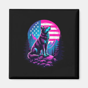 4. Juli Amerikanische Flagge Howling Wolf unter US Magnet