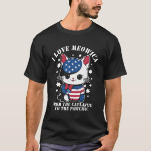4. Juli Amerikanische Flagge I Liebe Meowica Katze T-Shirt