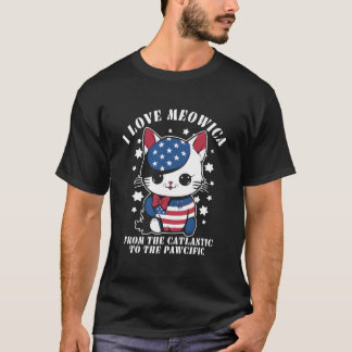 4. Juli Amerikanische Flagge I Love Meowica Katze T-Shirt