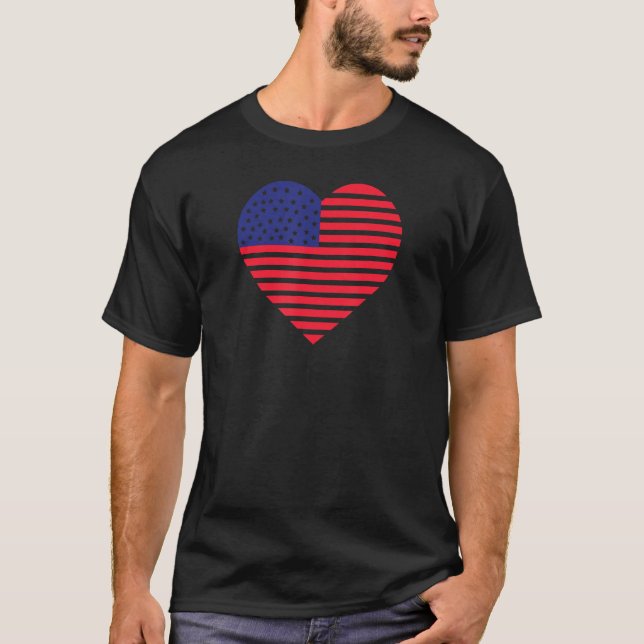 4. Juli Amerikanische Flagge in Herzform 4. Juli T-Shirt (Vorderseite)