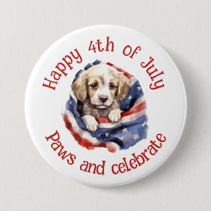 4. Juli Amerikanische Flagge Süßer Welpe Button