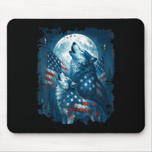 4. Juli Amerikanische Flagge Wolf Heulender Mond W Mousepad