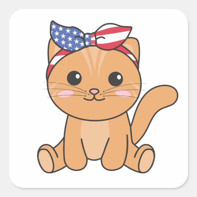 4. Juli Amerikanische Katze für Kinder Niedliche U Quadratischer Aufkleber (Vorderseite)