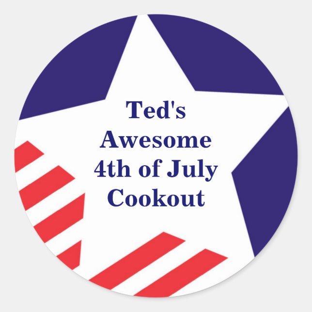 4. Juli Amerikanischer Star Streifen rot blau Runder Aufkleber (Vorderseite)