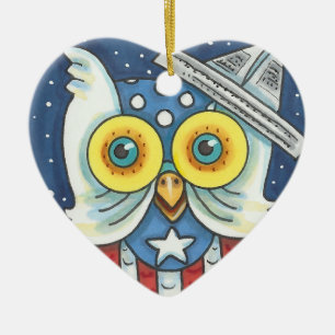 4. JULI AMERIKANISCHES HOOT OWL FERIENORNAMENT Hrt Keramik Ornament