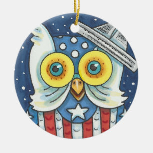 4. JULI AMERIKANISCHES HOOT OWL FERIENORNAMENT RUN KERAMIK ORNAMENT