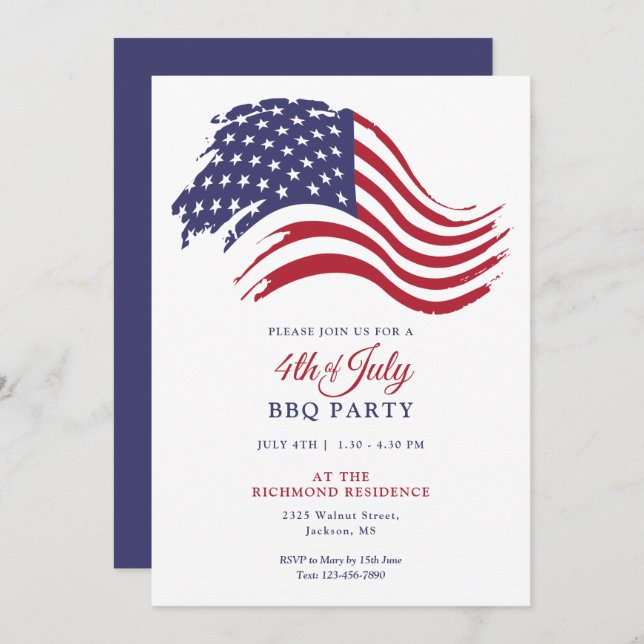 4. Juli amerikanisches Party Einladung (Vorne/Hinten)