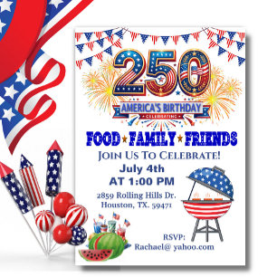 4. Juli Amerikas 250. Geburtstag BBQ Patriotisch Einladung
