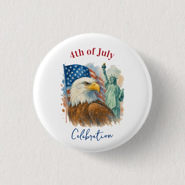 4. Juli Aquarell Adler Patriotic Button (Vorderseite)