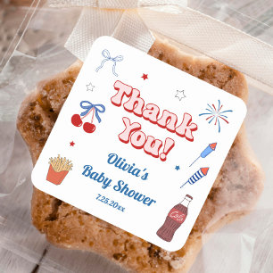 4. Juli Baby Girl Shower Dankeschön Geschenk Quadratischer Aufkleber