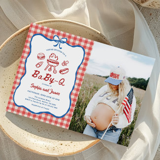 4. Juli Baby Shower Baby-Q Baby Shower Foto Einladung