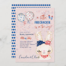 4. Juli BABY SHOWER INVITE Firecracker Bunny