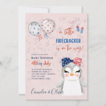 4. Juli BABY SHOWER INVITE Firecracker Pinguin