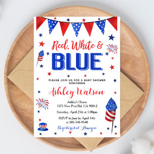 4. Juli Baby Shower Rot Weiß Blau Feuerwerk Einladung