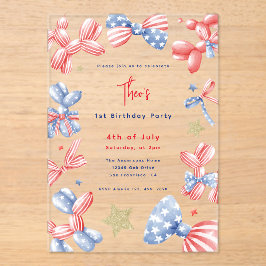 4. Juli Balloon Baby Boy 1. Geburtstag Party Acryleinladungen