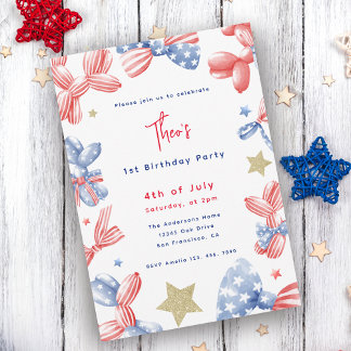 4. Juli Balloon Baby Boy 1. Geburtstag Party Einladung