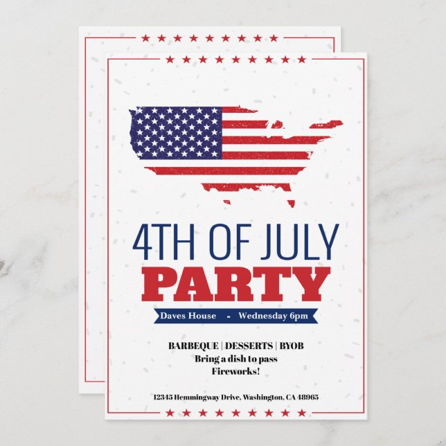 4. Juli Barbeque Party Einladung Amerika Karte (Vorne/Hinten)