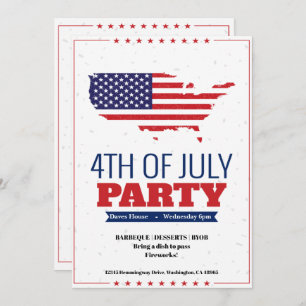 4. Juli Barbeque Party Einladung Amerika Karte