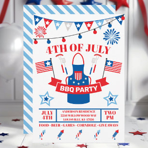 4. Juli Barbeque-Schürze Hellblau BBQ-Party  Einladung