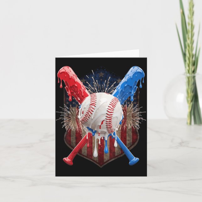 4. Juli Baseball-Drip-Eiscreme Patriotisch Karte (Vorderseite)