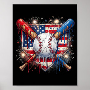 4. Juli Baseball-Drip-Eiscreme Patriotisch Poster