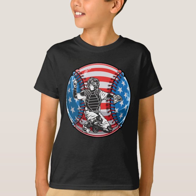 4. Juli Baseball Player USA Softball Catcher T-Shirt (Vorderseite)