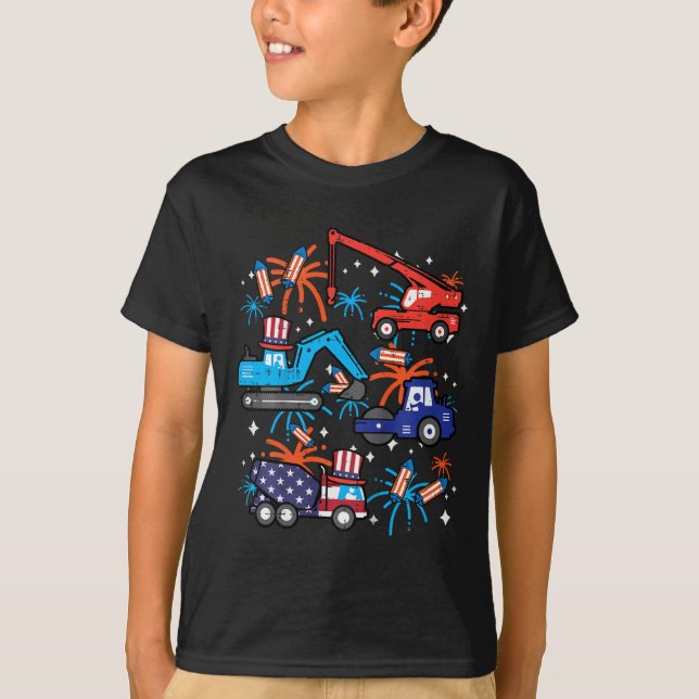 4. Juli Bauwagen Fahrzeug Patriot Boy K T-Shirt (Vorderseite)