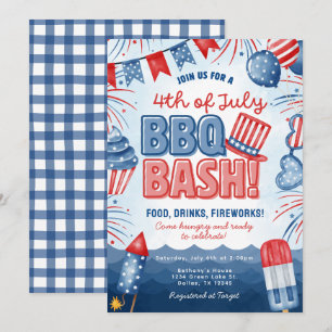 4. Juli BBQ Bash Geburtstagseinladungskarte Einladung