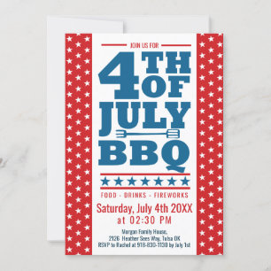 4. Juli BBQ Rot Blau Weiß Sterne Party Einladung