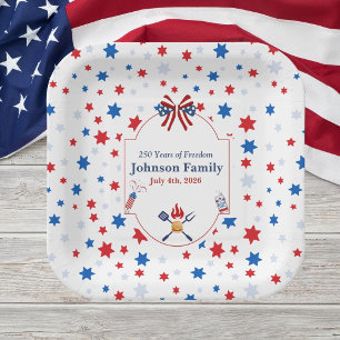 4. Juli BBQ Rot Weiß Blau Sterne Patriotisch Pappteller