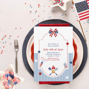 4. Juli BBQ Rot Weiß Blau Streifen Patriotisch Einladung