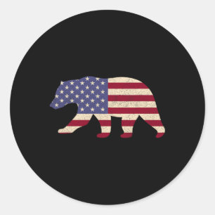 4. Juli Bear Patriotic American Flag Grandpa F Runder Aufkleber