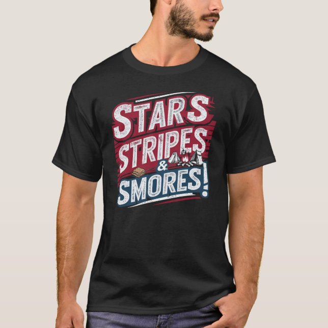 4. Juli Bereit: Sterne, Streifen & S'mores T-Shirt (Vorderseite)