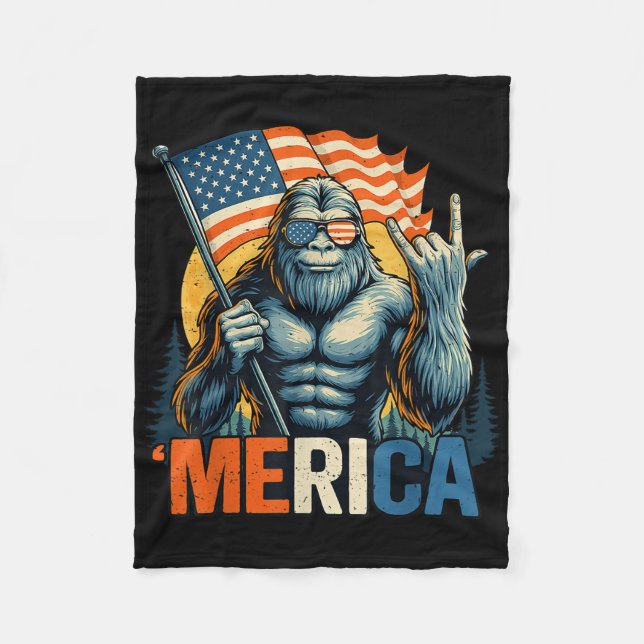 4. Juli Bigfoot Merica Rock American Flag Patr Fleecedecke (Vorderseite)