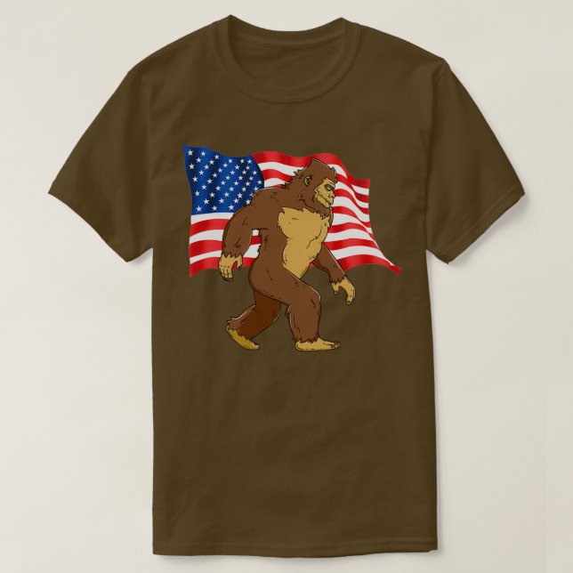 4. Juli Bigfoot mit amerikanischem Flag Gear T-Shirt (Design vorne)