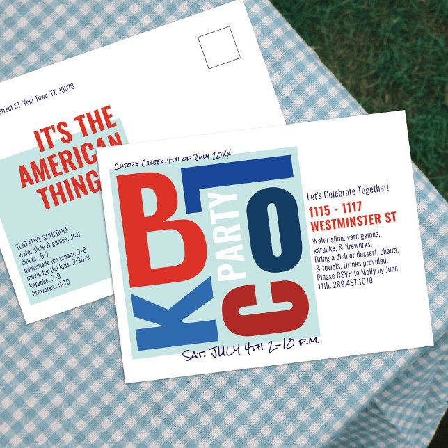 4. Juli Block Fest Retro-Type-Blockparty Postkarte (Von Creator hochgeladen)