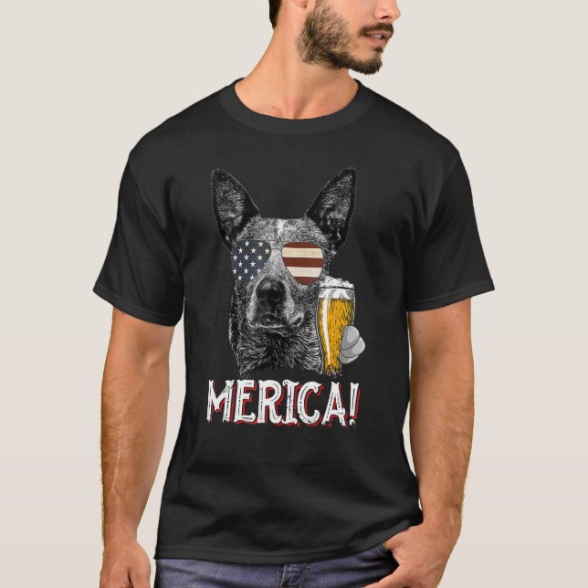 4. Juli Blue Heeler Dog Merica Patriotic USA F T-Shirt (Vorderseite)