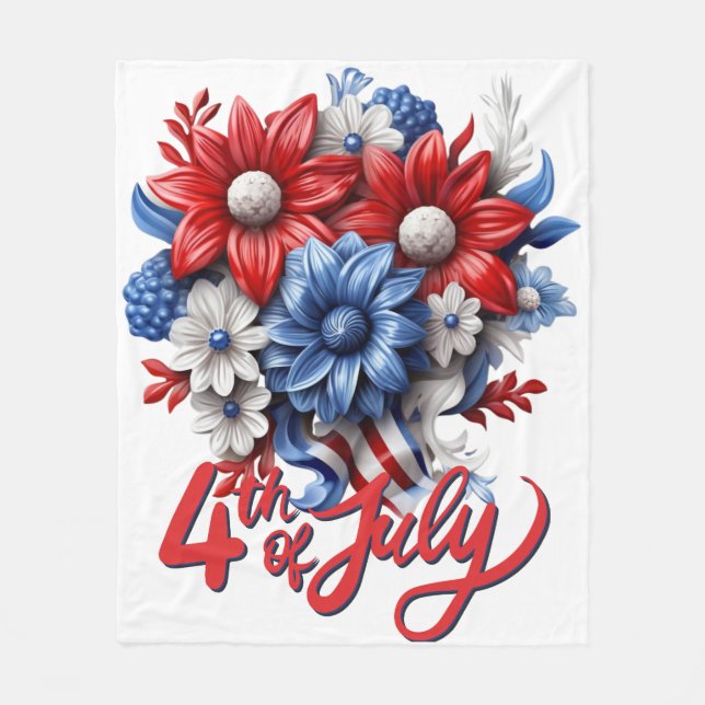 4. Juli Blume in Red White & Blue Patriotic Fleecedecke (Vorderseite)