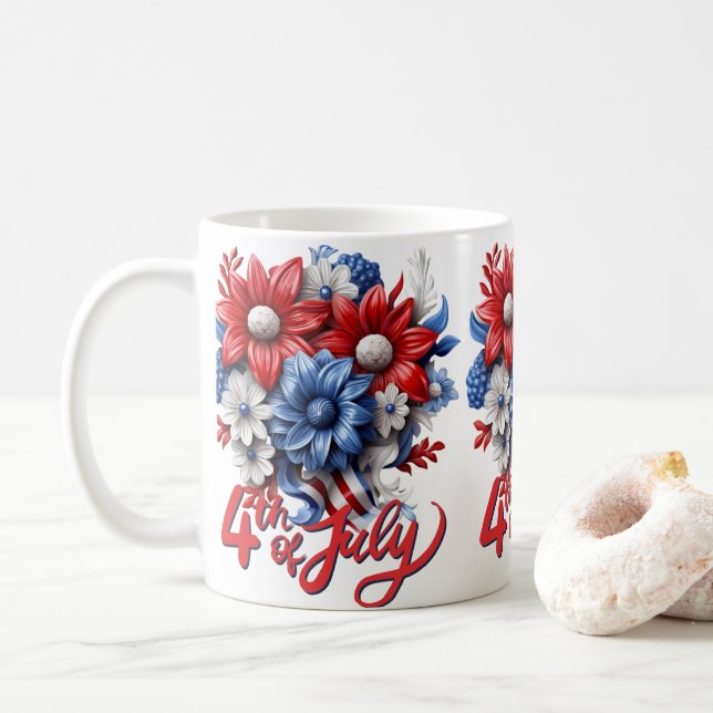 4. Juli Blume in Red White & Blue Patriotic Kaffeetasse (Mit Donut)