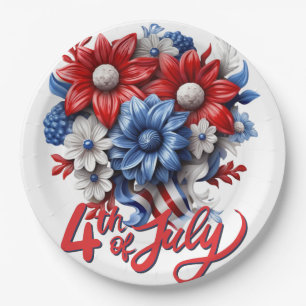 4. Juli Blume in Red White & Blue Patriotic Pappteller
