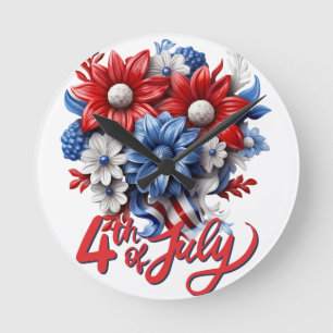 4. Juli Blume in Red White & Blue Patriotic Runde Wanduhr