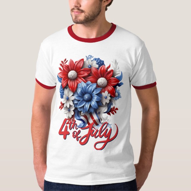 4. Juli Blume in Red White & Blue Patriotic T-Shirt (Vorderseite)