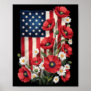 4. Juli Blumen Amerikanische Flagge Unabhängigkeit Poster