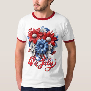 4. Juli Blumen in Rot Weiß & Blau Patriotisch T-Shirt