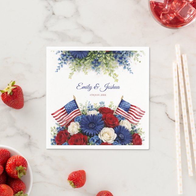 4. Juli Blumen und Flagge Hochzeit Serviette (Beispiel)