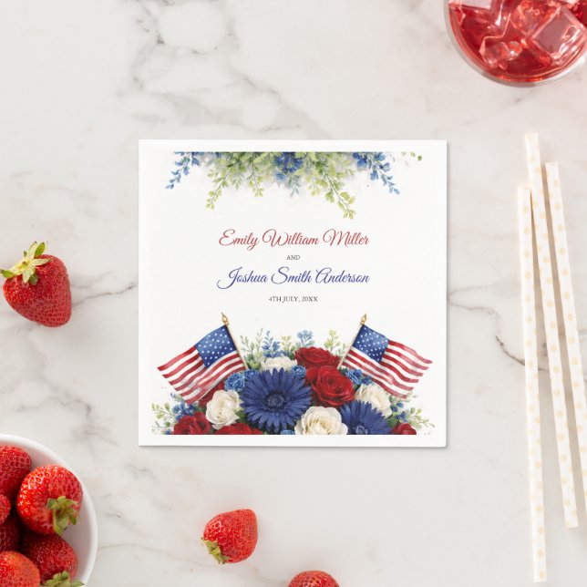 4. Juli Blumen und Flagge Hochzeit Serviette (Beispiel)