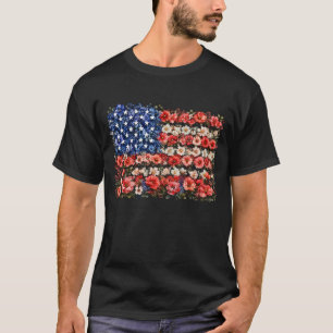 4. Juli Blumen USA Amerikanische Flagge T-Shirt