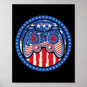 4. Juli Boys American Flag Video Game Control Poster