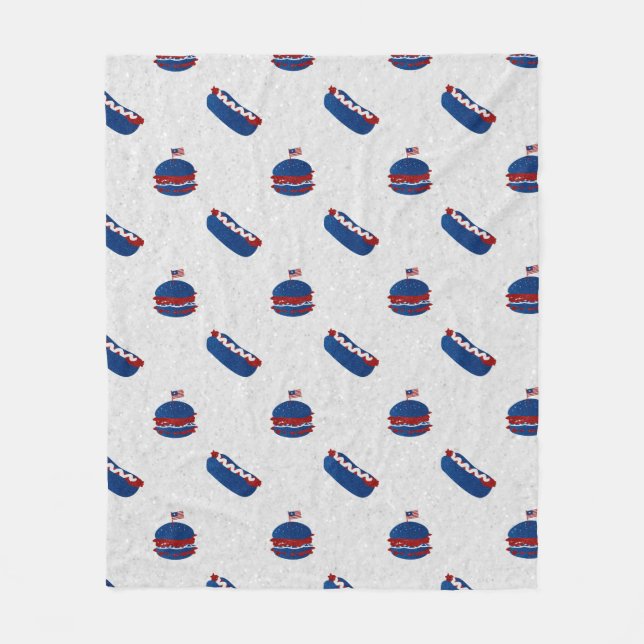 4. Juli Burger & Hot Dog Glitzer Picnic Blanket Fleecedecke (Vorderseite)