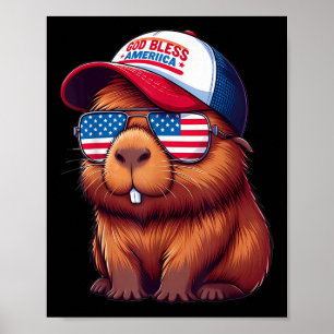 4. Juli Capybara – Gott segne Amerika Hut und P Poster